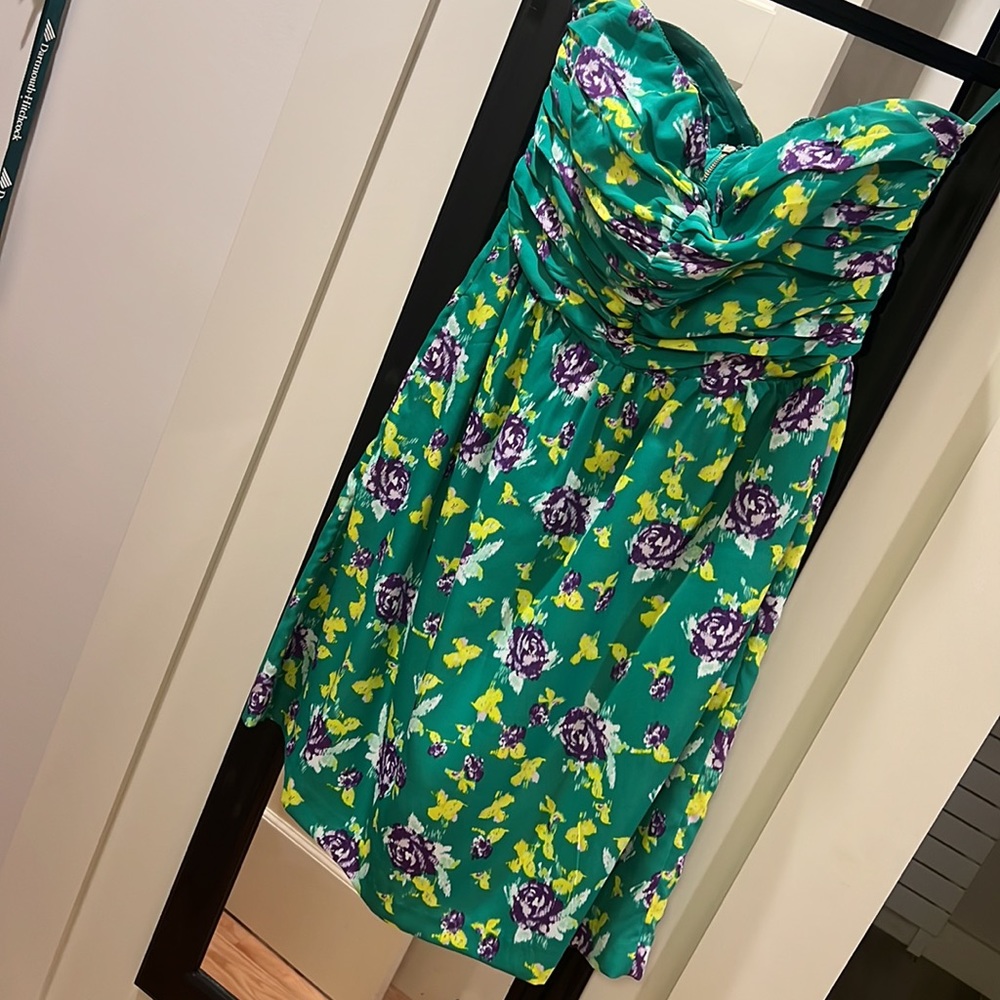 Gap green yellow & purple strapless dress